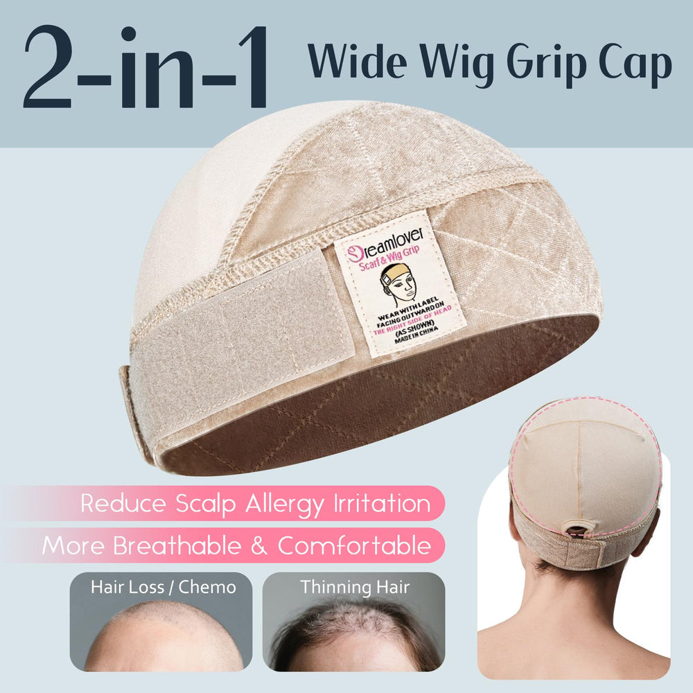 Dreamlover 2-in-1 Non Slip Wig Caps with Velvet Wig Grip Band for Women, Wide Wig Grip Cap for Glueless Wigs