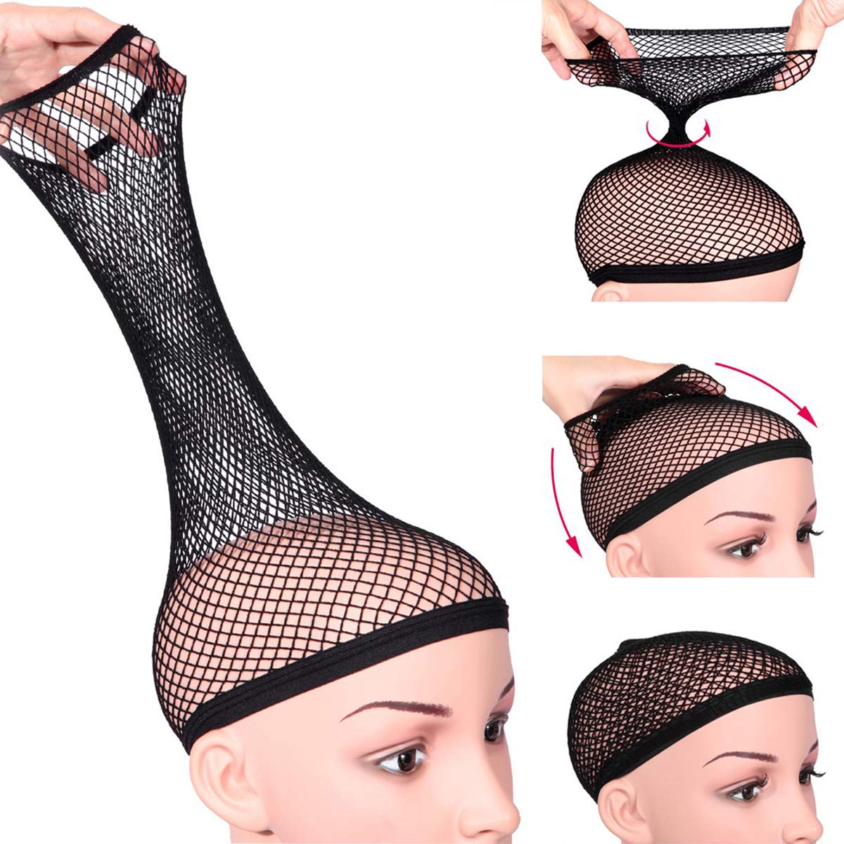 Dreamlover Black Wig Cap for Women Lace Front, Mesh Wig Cap for Long Hair, 2 Pieces