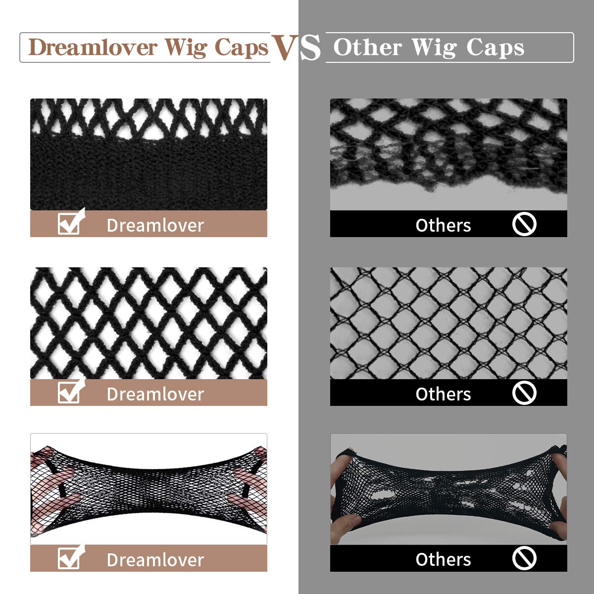 Dreamlover Black Wig Cap for Women Lace Front, Mesh Wig Cap for Long Hair, 2 Pieces