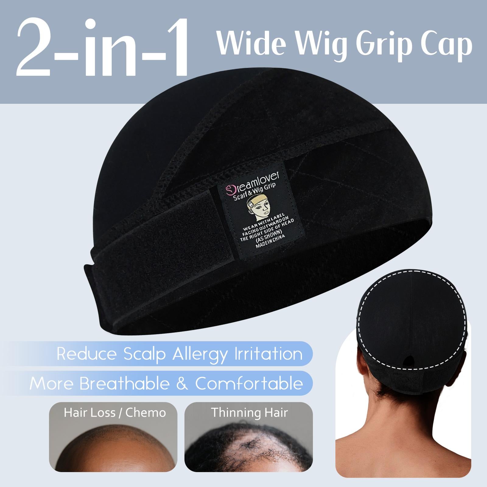 Dreamlover 2-in-1 Non Slip Wig Caps with Velvet Wig Grip Band for Women, Wide Wig Grip Cap for Glueless Wigs
