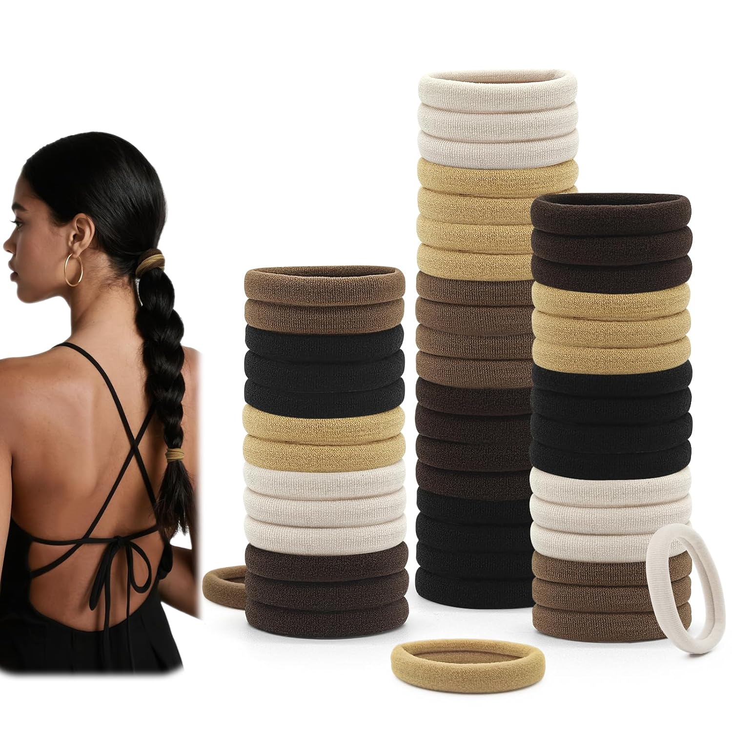 Dreamlover Seamless Hair Ties for Thick Hair, Stretchy, Durable Ponytail Holders, Ideal Gift for All Ages, Perfect for Gym or Home Use, Neutral Color, 50 Pieces